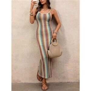Striped Scoop Neck Bodycon Midi Dress